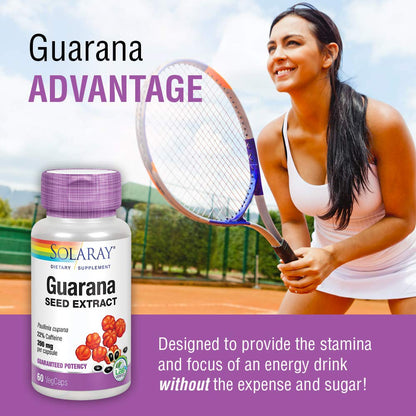 SOLARAY Guarana Seed Extract 300mg - 60 VegCaps | 44mg Caffeine