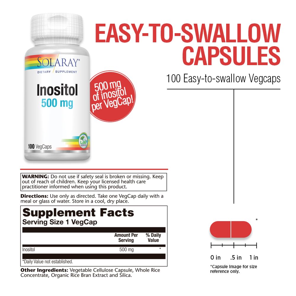 Solaray Inositol 500 mg Capsules - Vegan, Non-GMO | 100 VegCaps