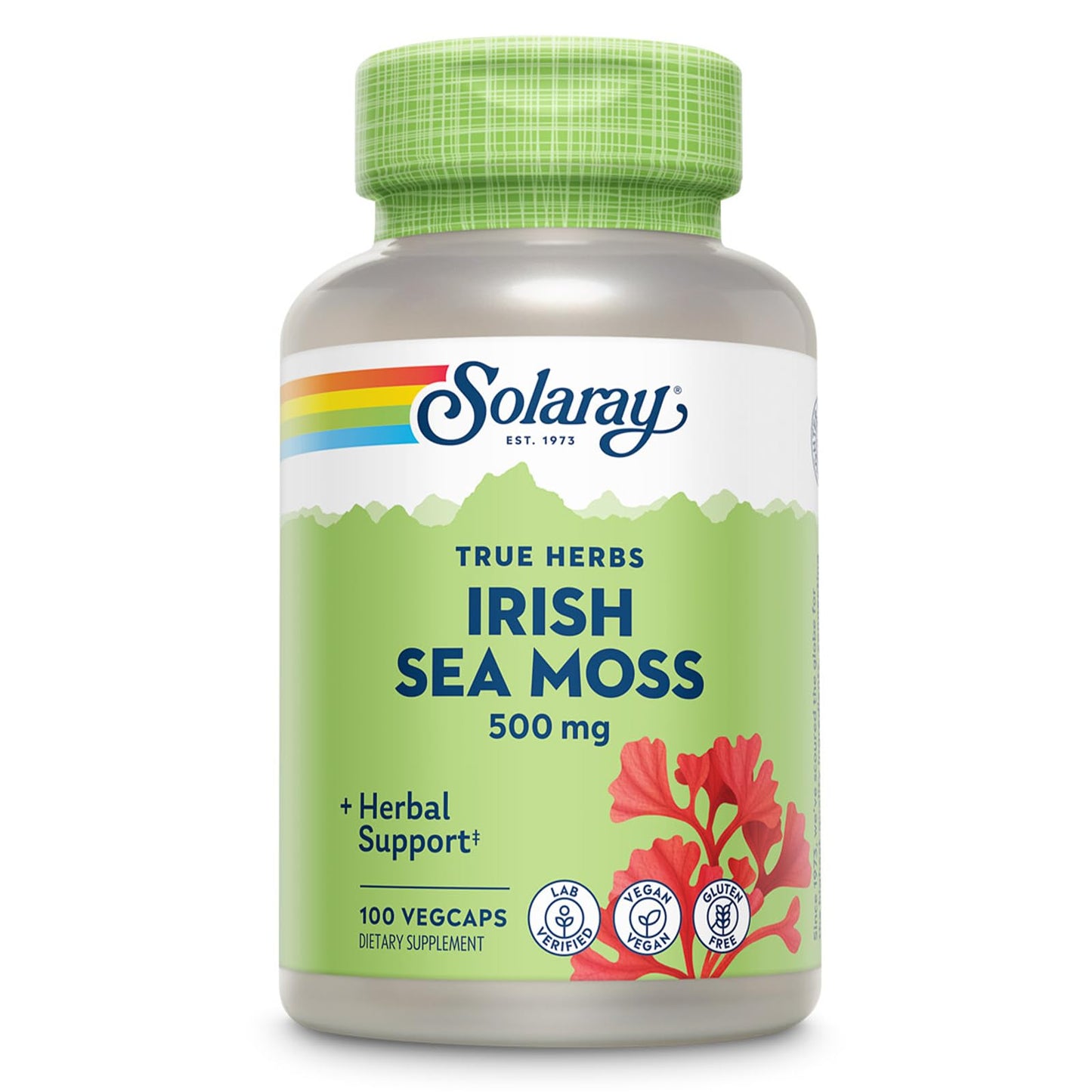Solaray Irish Sea Moss 500 mg – Vegan, Gluten Free, Lab Verified | 60 Day Guarantee | 100 Servings, 100 VegCaps
