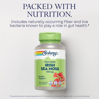 Solaray Irish Sea Moss 500 mg – Vegan, Gluten Free, Lab Verified | 60 Day Guarantee | 100 Servings, 100 VegCaps