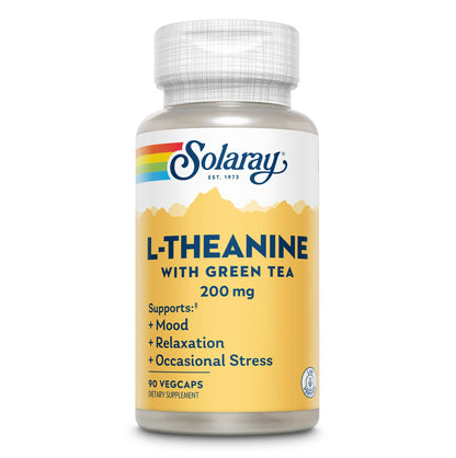 SOLARAY L-Theanine 200mg with Green Tea | Mood Support, Relaxation, Vegan & Gluten Free, 90 VegCaps