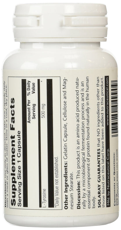 Solaray L-Tyrosine 500 mg Veg Cap (50 Count) – Amino Acid Supplement