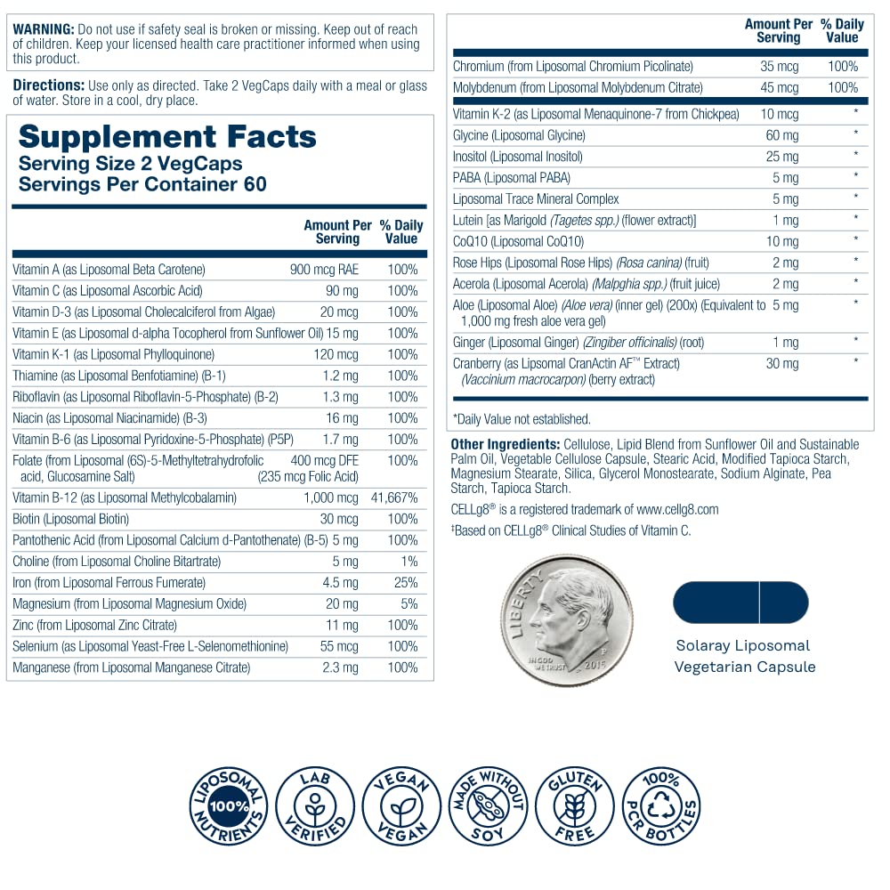 SOLARAY Liposomal Multivitamin for Women 50+ | Enhanced Absorption, Immune & Bone Support, Vegan, 60 Servings