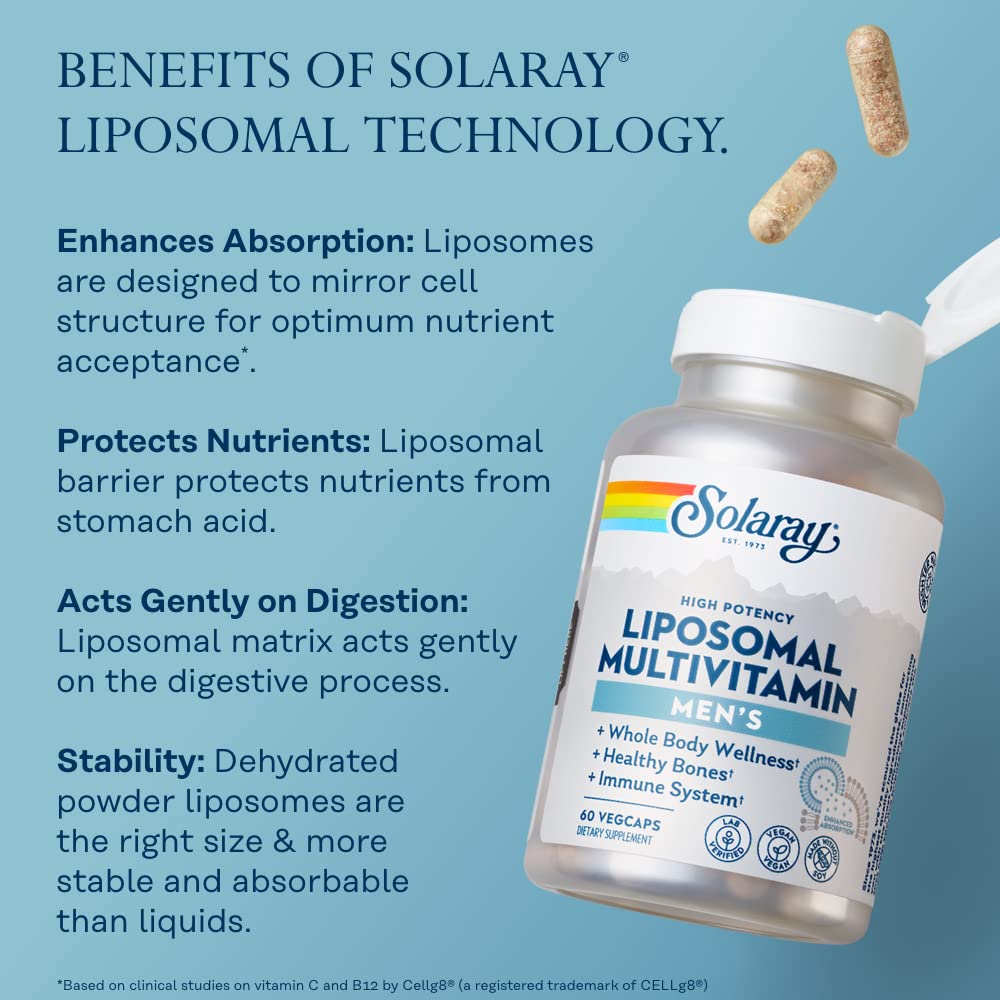SOLARAY Liposomal Multivitamin for Men – Enhanced Absorption, Immune & Energy Support, Vegan & Soy Free, 60 Servings