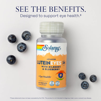 SOLARAY Advanced Lutein Eyes 24 mg – Eye Health Support with Lutein & Zeaxanthin, Bilberry & Blueberry, Vegan, 60 VegCaps