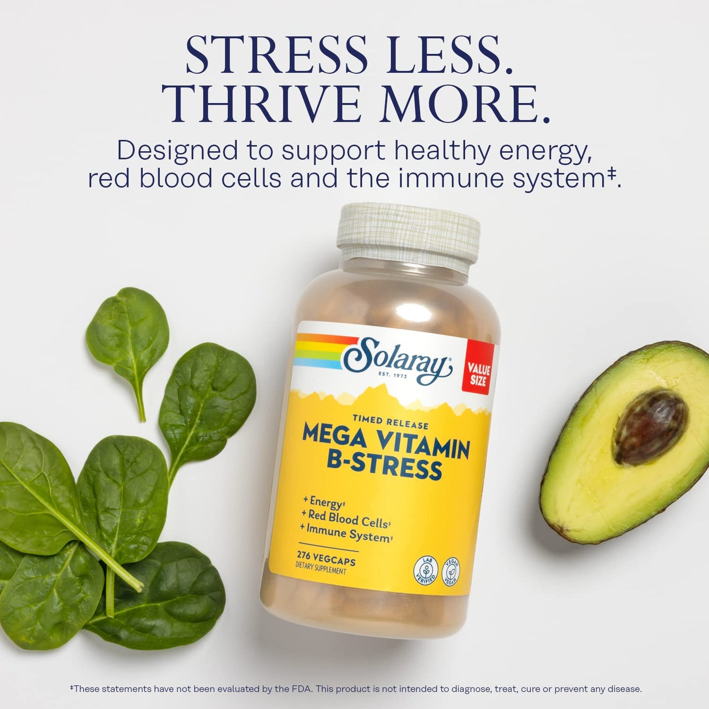 SOLARAY Mega Vitamin B-Stress — Timed Release B-Complex with B12, B6, Folic Acid & Vitamin C | Vegan, 60-Day Guarantee