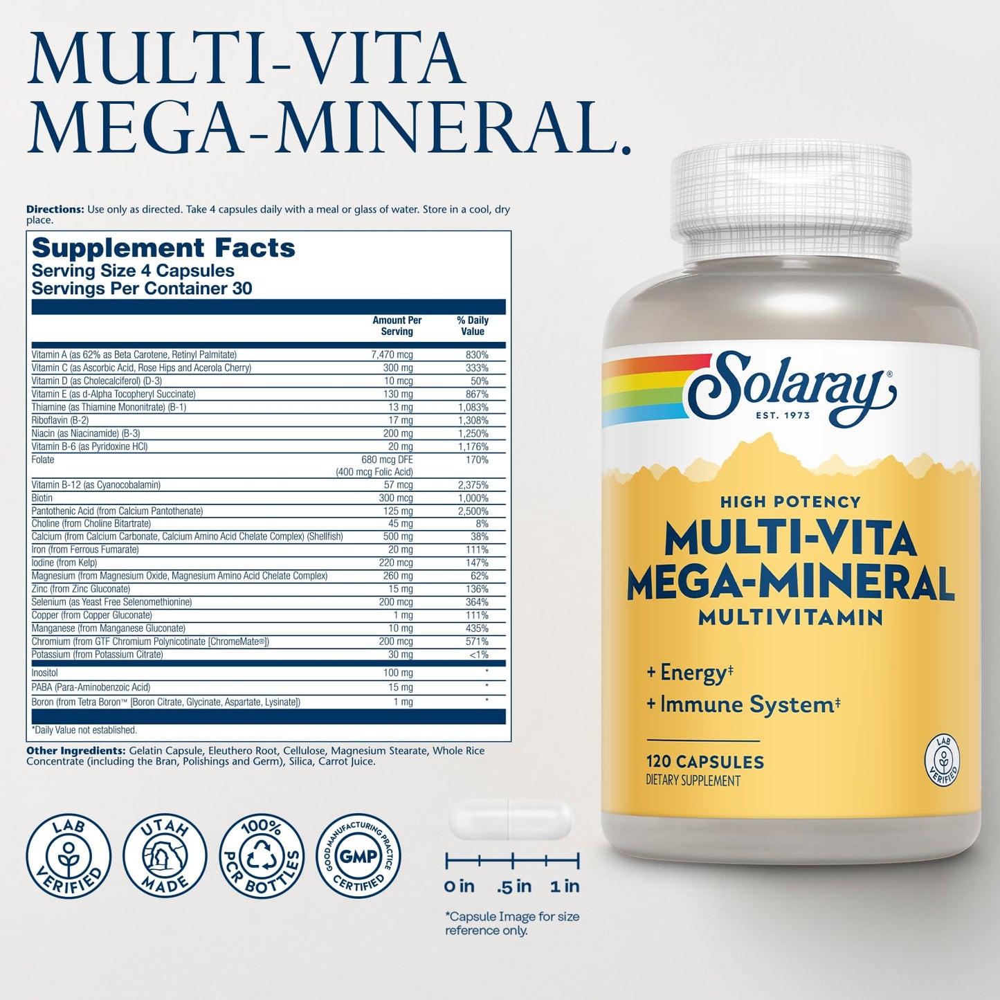 SOLARAY Multi-Vita Mega-Mineral Multivitamin for Women & Men – Energy & Immunity