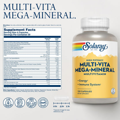 SOLARAY Multi-Vita Mega-Mineral Multivitamin for Women & Men – Energy & Immunity