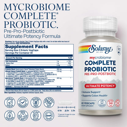 SOLARAY Mycrobiome Complete Probiotic Ultimate Potency – 100B CFU, 34 Strains, 60 VegCaps, Vegan