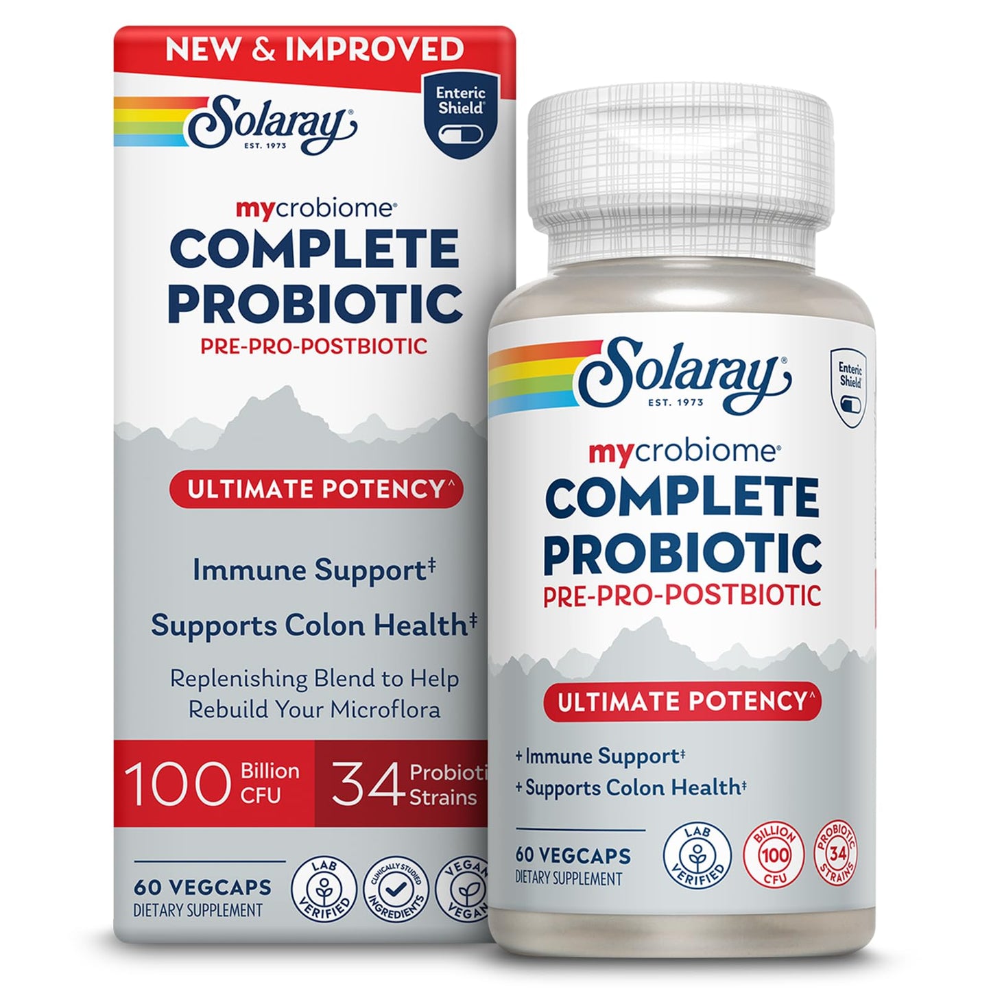SOLARAY Mycrobiome Complete Probiotic Ultimate Potency – 100B CFU, 34 Strains, 60 VegCaps, Vegan