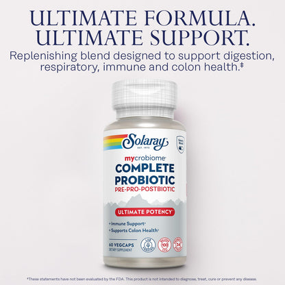 SOLARAY Mycrobiome Complete Probiotic Ultimate Potency – 100B CFU, 34 Strains, 60 VegCaps, Vegan