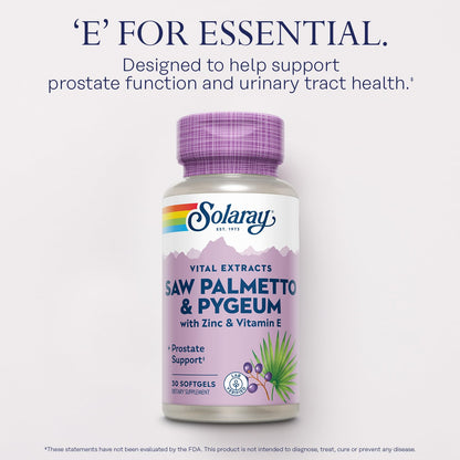 SOLARAY Saw Palmetto & Pygeum – Prostate Support for Men, 30 Softgels | 60-Day Guarantee