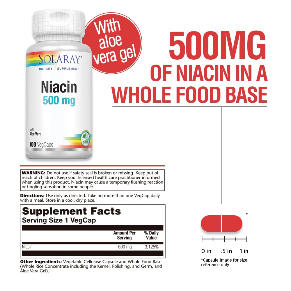 SOLARAY Niacin 500 mg Vitamin B3 | Skin Health, Nervous System & Circulation Support | 100 Count