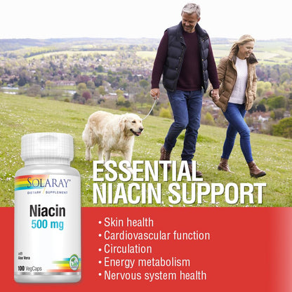 SOLARAY Niacin 500 mg Vitamin B3 | Skin Health, Nervous System & Circulation Support | 100 Count