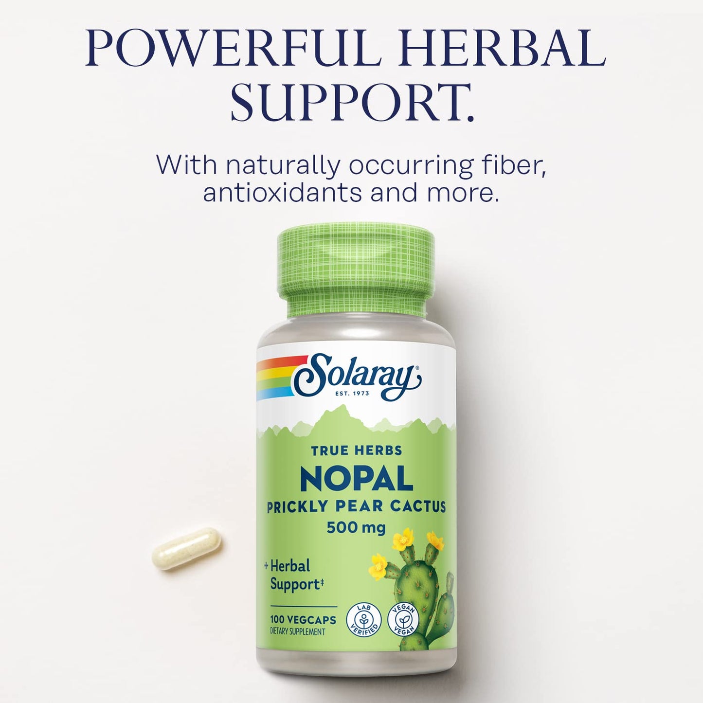 Solaray Nopal Prickly Pear Cactus 500 mg | Vegan Capsule with Fiber & Antioxidants | 100 Servings
