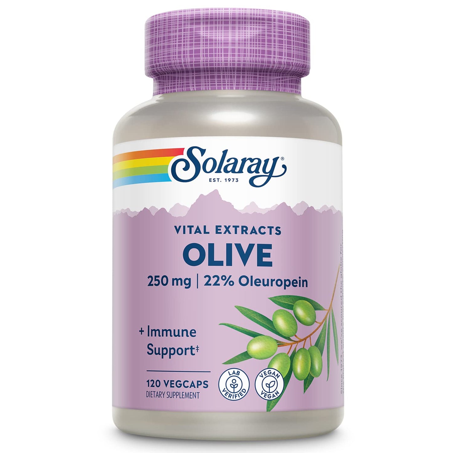 SOLARAY Olive Leaf Extract 250mg Capsules - 22% Oleuropein, Lemon Balm, Vegan, 120 Servings