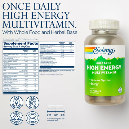 SOLARAY Once Daily High Energy Multivitamin for Women and Men – Immune Support & Energy Boost – 180 VegCaps