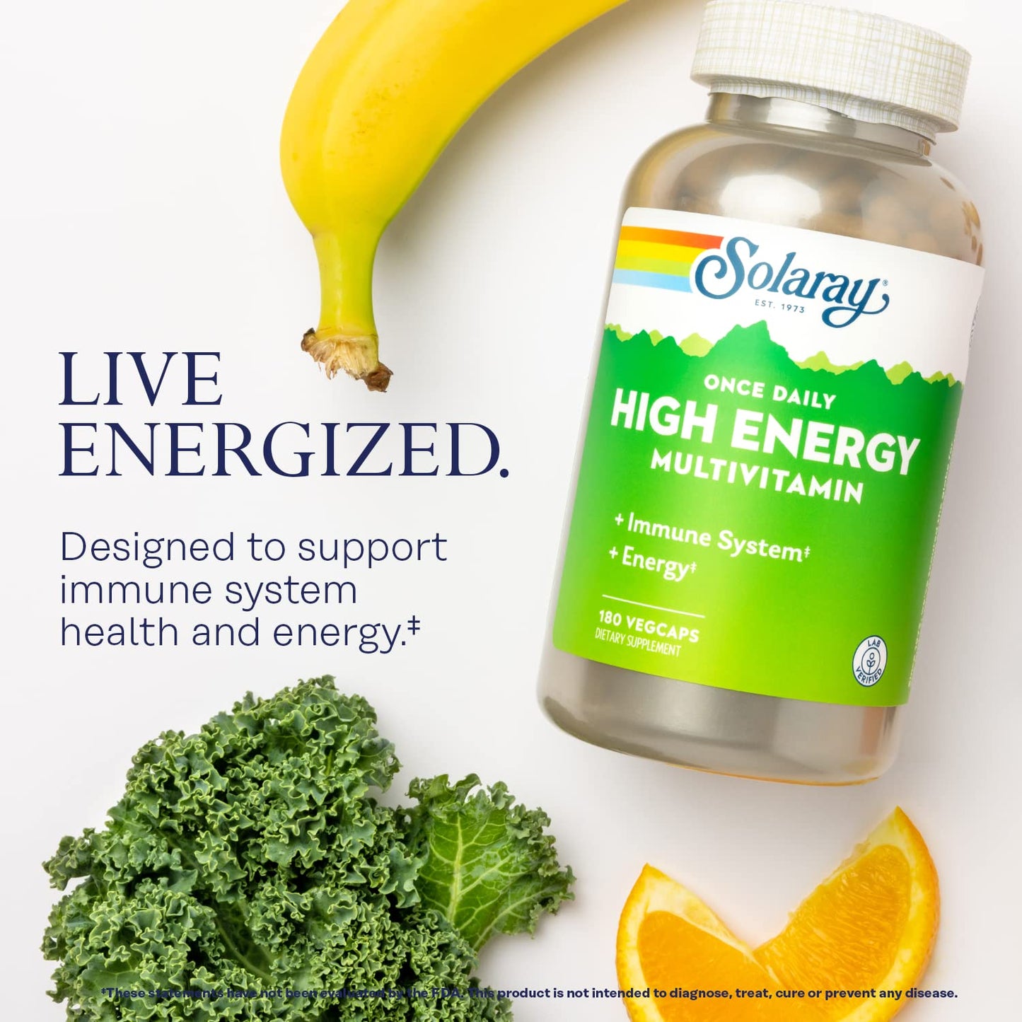 SOLARAY Once Daily High Energy Multivitamin for Women and Men – Immune Support & Energy Boost – 180 VegCaps