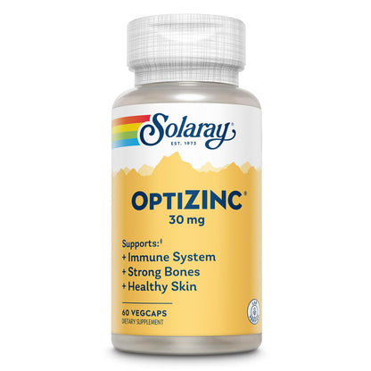 SOLARAY OptiZinc 30mg Immune Support - Zinc with Vitamin B6 | High Absorption | 60 VegCaps
