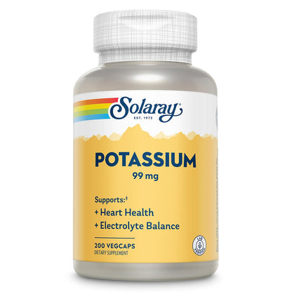 Solaray Potassium 99 mg – Electrolyte Balance for Heart Health | Lab Verified, 200 VegCaps
