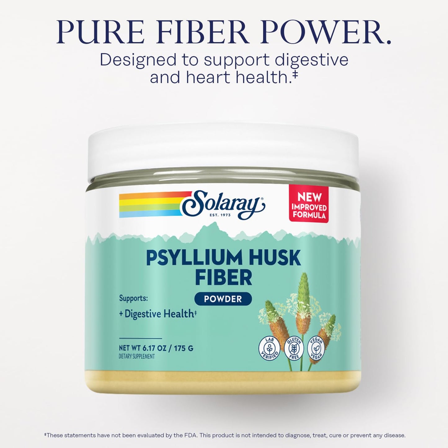 SOLARAY Psyllium Husk Powder - 3 g Soluble Fiber, Gluten Free & Soy Free | 50 Servings