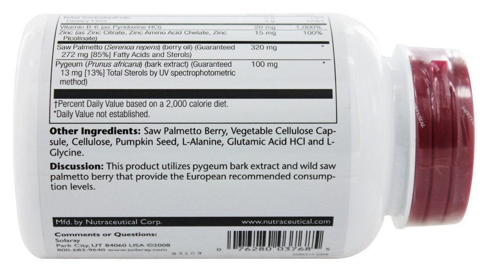 Solaray Pygeum & Saw Palmetto — 120 Vegetarian Capsules | Prostate Wellness Support