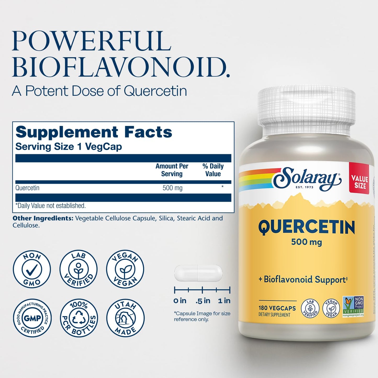 SOLARAY Quercetin 500mg Capsules – Vegan, Non-GMO Antioxidant Support