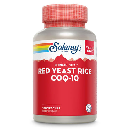 Solaray Red Yeast Rice Plus CoQ-10 & No-Flush Niacin - 100 VegCaps, 600mg RYR, 30mg CoQ10, 50mg Niacin, 60-Day Guarantee