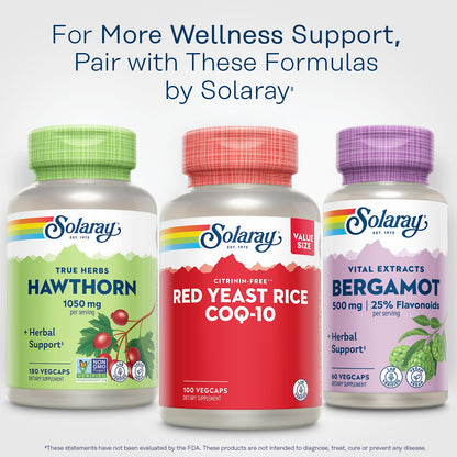 Solaray Red Yeast Rice Plus CoQ-10 & No-Flush Niacin - 100 VegCaps, 600mg RYR, 30mg CoQ10, 50mg Niacin, 60-Day Guarantee
