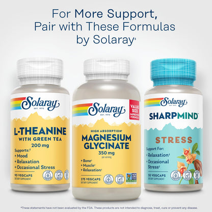 SOLARAY L-Theanine 200mg with Green Tea | Mood Support, Relaxation, Vegan & Gluten Free, 90 VegCaps