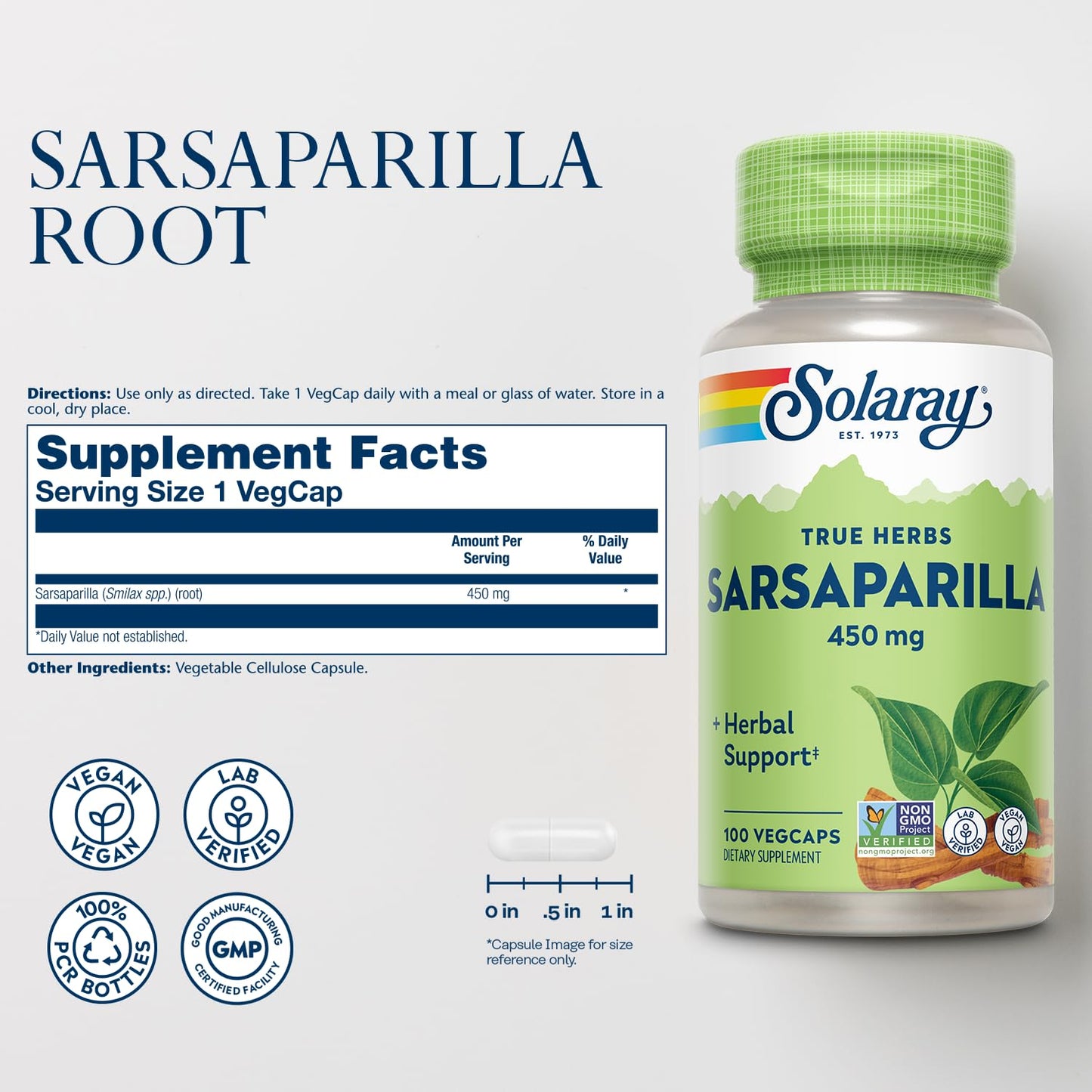 SOLARAY Sarsaparilla Root 450 mg – Traditional Herbal Support | Non-GMO, Vegan, Lab Verified