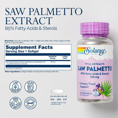SOLARAY Saw Palmetto Extract - Prostate & Urinary Support, 160 mg per Softgel, 120 Softgels