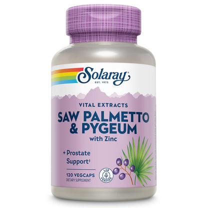 SOLARAY Saw Palmetto & Pygeum – Prostate Health Support for Men | Zinc, Pumpkin Seeds, Vitamin B6 | Vegan & Gluten Free | 30 Servings