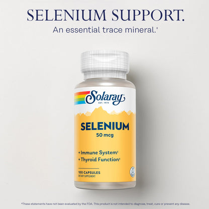 Solaray Selenium 50 mcg, Healthy Immune System, Thyroid Function & Antioxidant Support, 100 Capsules