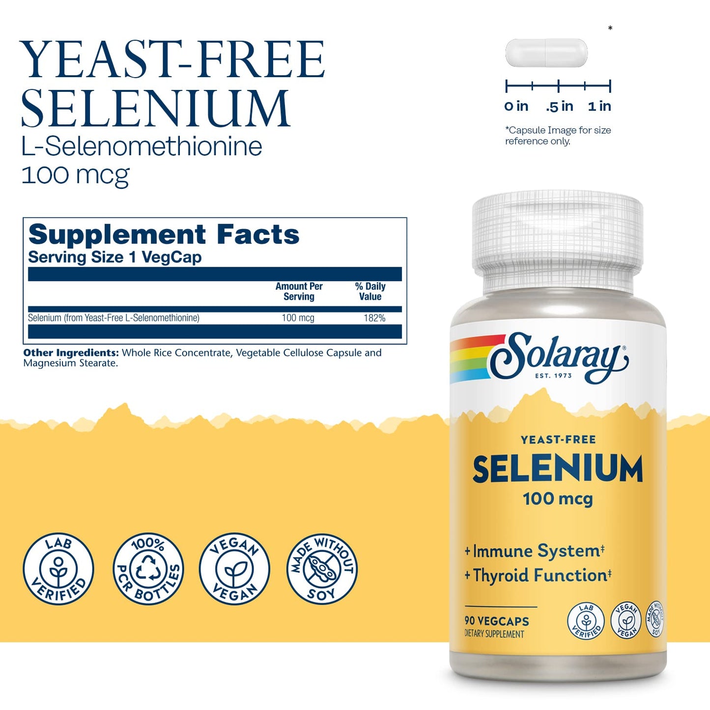 Solaray Yeast Free Selenium 100mcg – Immune & Thyroid Support | 90 VegCaps