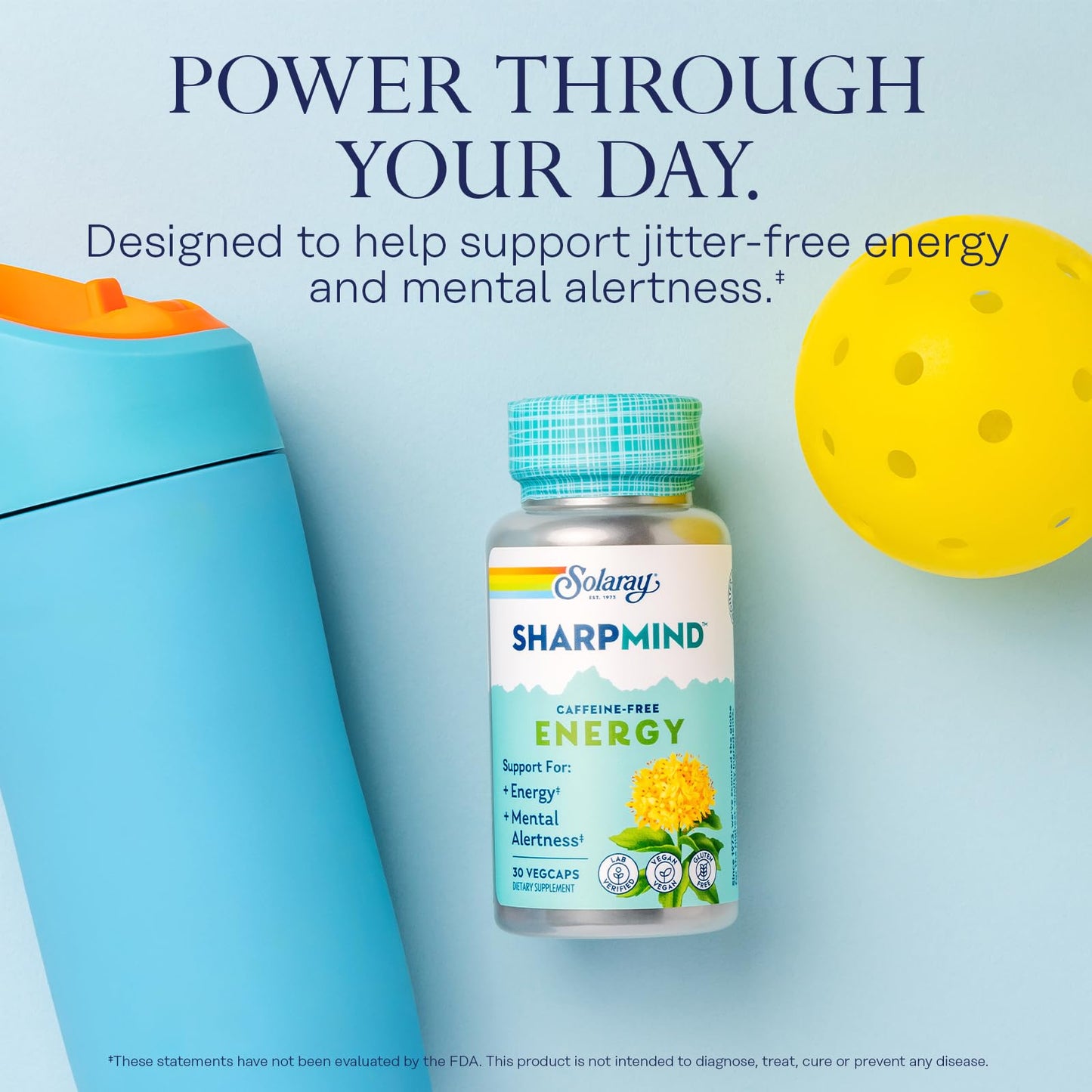 SOLARAY SharpMind Energy – Caffeine-Free Nootropic for Focus, Energy & Memory | Rhodiola Rosea, Cordyceps, 30 Servings