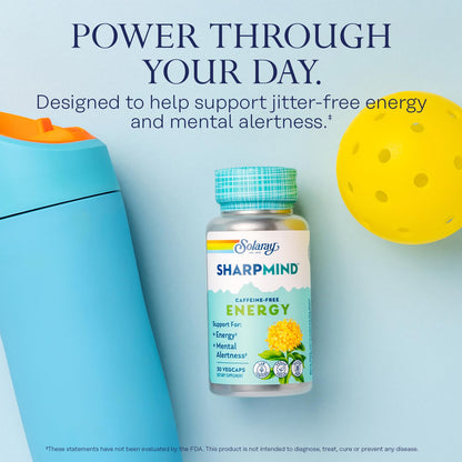SOLARAY SharpMind Energy – Caffeine-Free Nootropic for Focus, Energy & Memory | Rhodiola Rosea, Cordyceps, 30 Servings