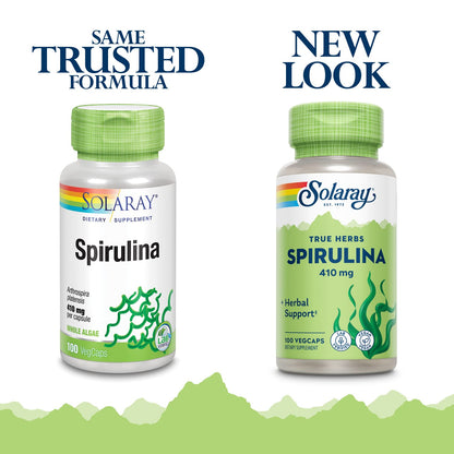 SOLARAY Spirulina 410mg – Algae Superfood for Energy, Vitality & Overall Health | 100ct, 100 Serv.