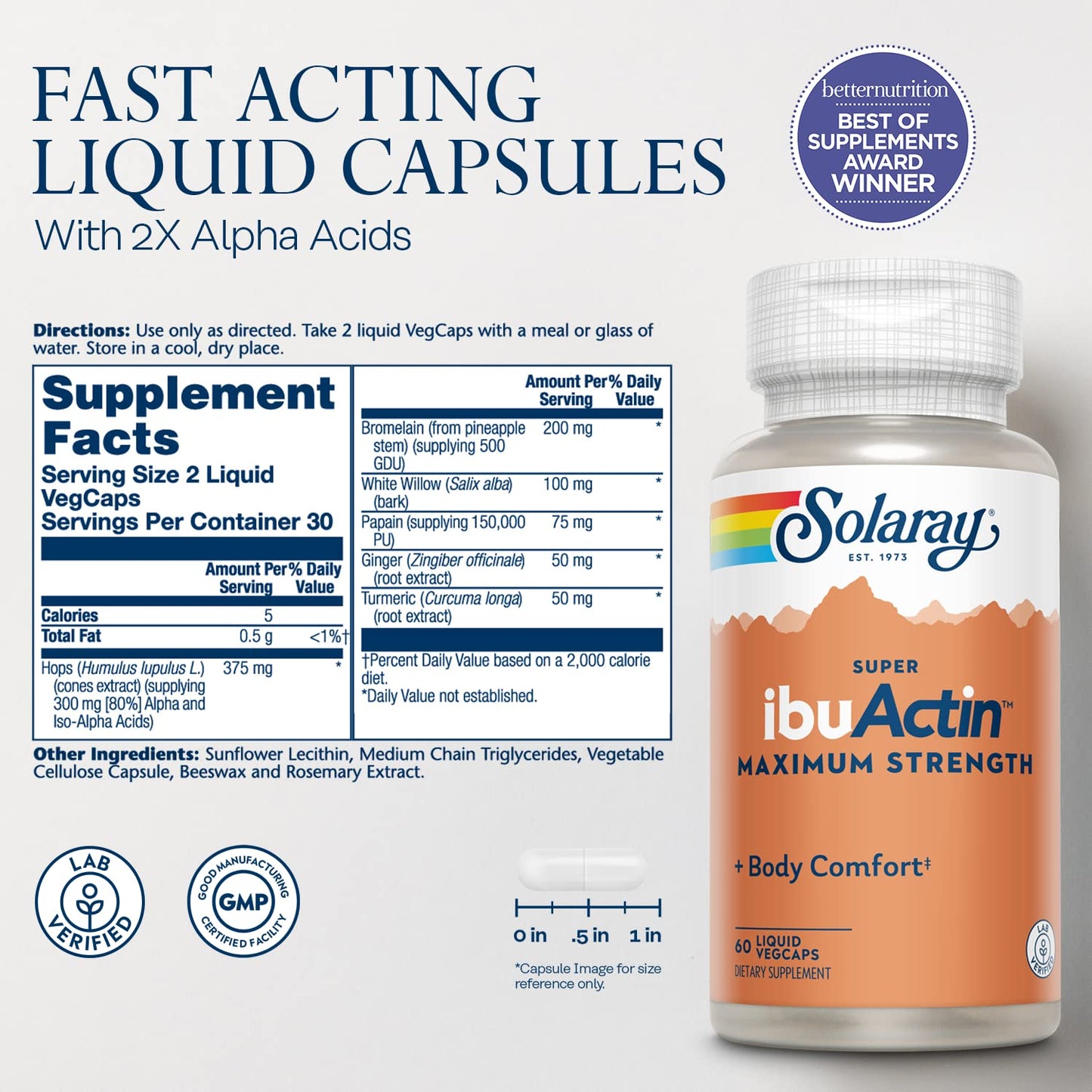 Solaray Super IbuActin 60 Capsules – Maximum Strength Liquid Formula