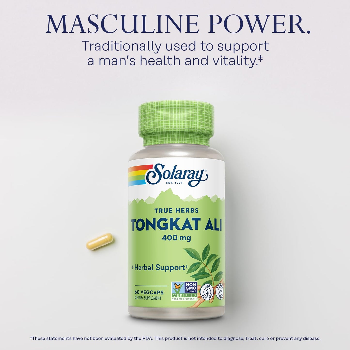 SOLARAY Tongkat Ali 400 mg - Longjack for Men | Vegan, Non-GMO, Lab Verified - 60 Servings
