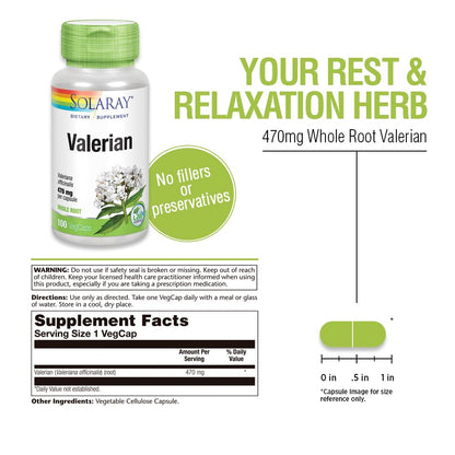 SOLARAY Valerian 470mg | Relaxation Support (100 CT)