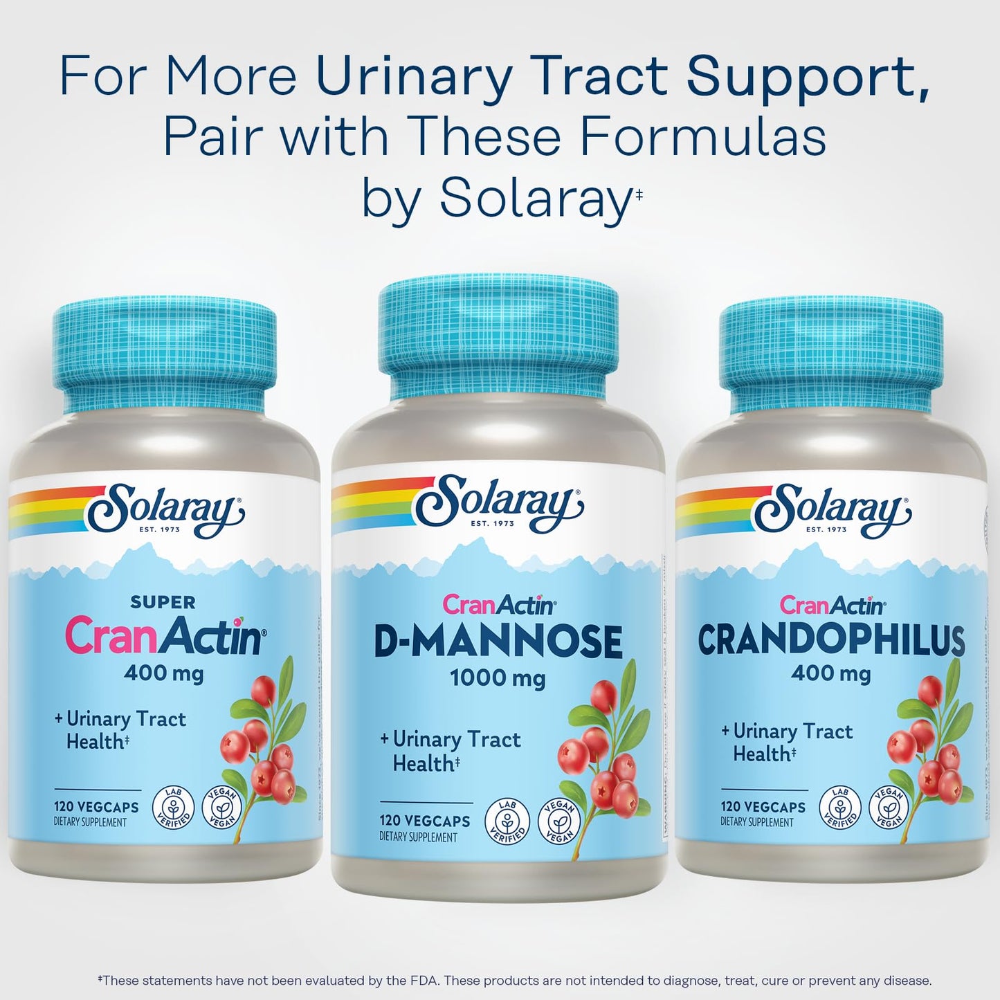 SOLARAY D-Mannose 1000mg with CranActin Cranberry Extract - Vegan Urinary Tract Support + Vitamin C