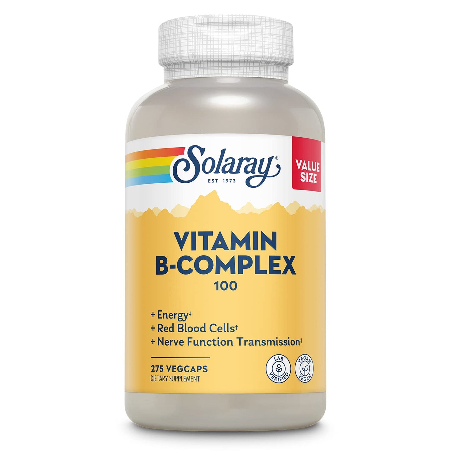 SOLARAY Vitamin B Complex 100 mg, 275 VegCaps | Energy, Immune & Nerve Support | Vegan