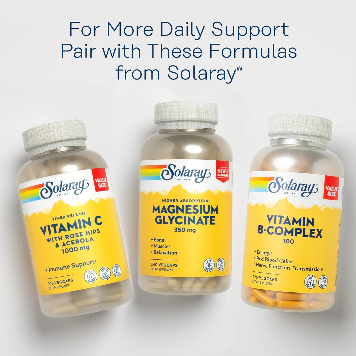 SOLARAY Vitamin B Complex 100 mg, 275 VegCaps | Energy, Immune & Nerve Support | Vegan