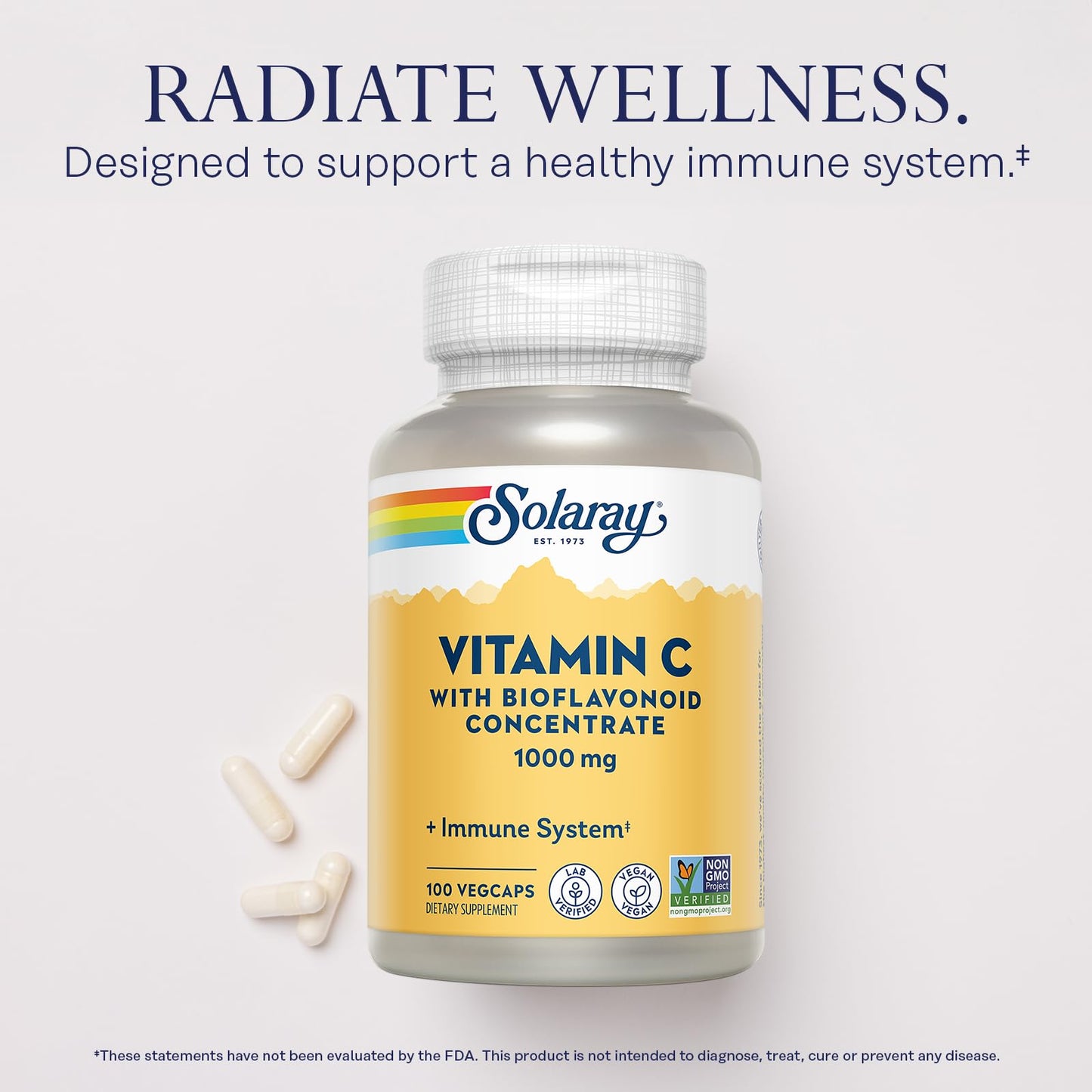 SOLARAY Vitamin C 1000mg with Bioflavonoids – Immune Support, Vegan, Non-GMO, 100 Servings