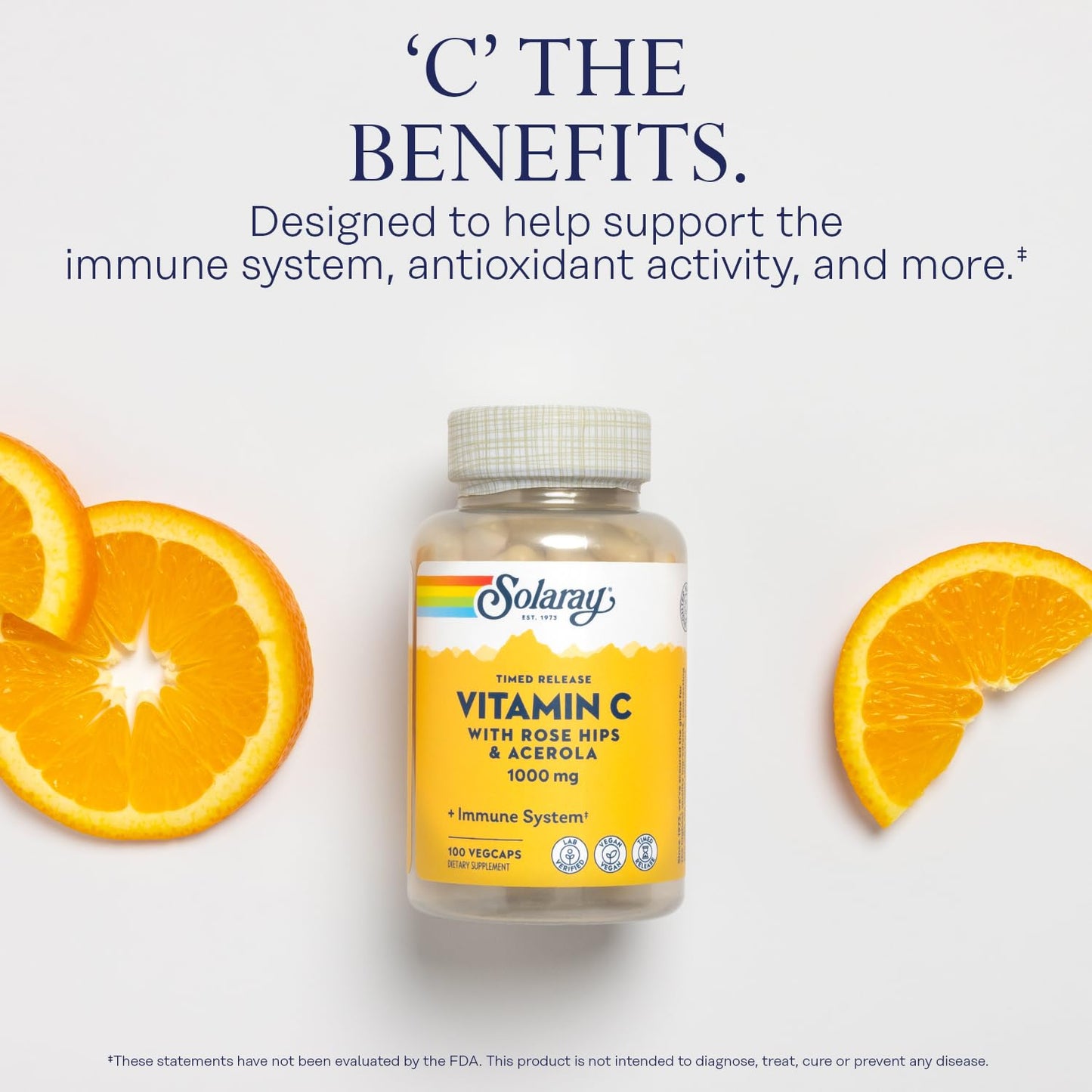 SOLARAY Vitamin C 1000mg Time Release – Rose Hips & Acerola – Vegan, 100 Servings