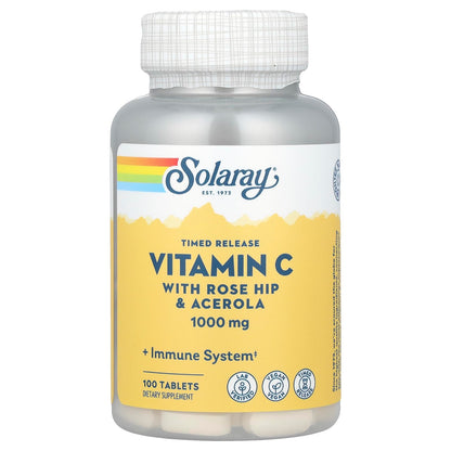 SOLARAY Vitamin C 1000mg Timed-Release Tablets – Rose Hips & Acerola, Two-Stage Absorption