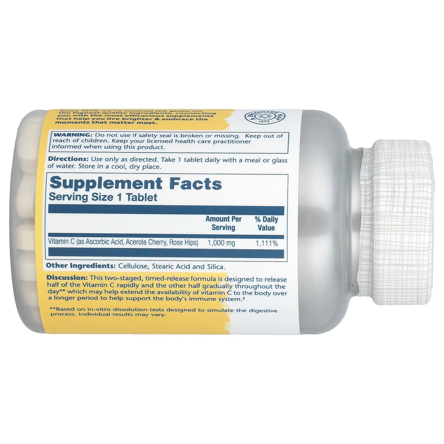 SOLARAY Vitamin C 1000mg Timed-Release Tablets – Rose Hips & Acerola, Two-Stage Absorption
