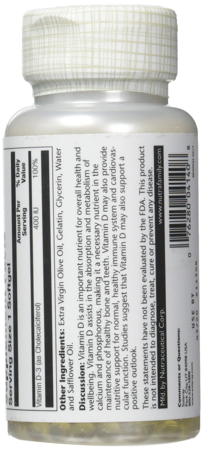 SOLARAY Vitamin D-3-400 IU | 120 Softgels