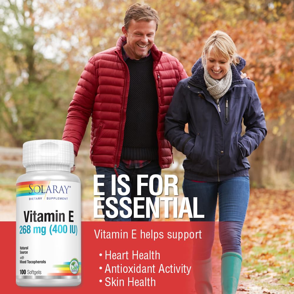 SOLARAY Vitamin E d-Alpha Tocopherol 268mg (400 IU) – Heart & Skin Health, 100ct